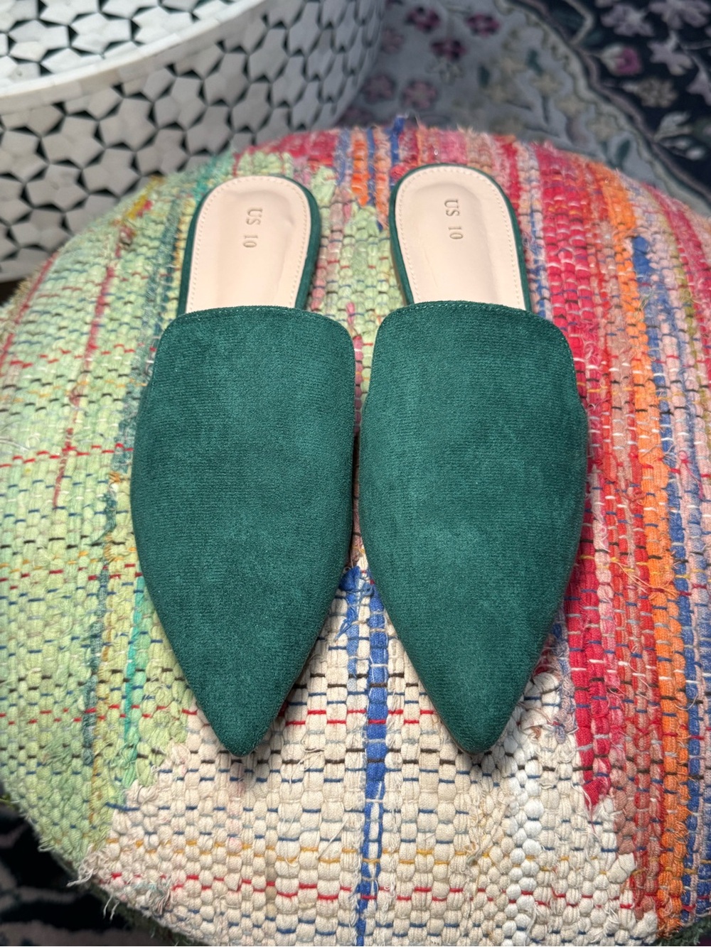 🦚 NEW Emerald Green Suede Pointed Toe Slip-On Mules 🦚 - Picture 4 of 6